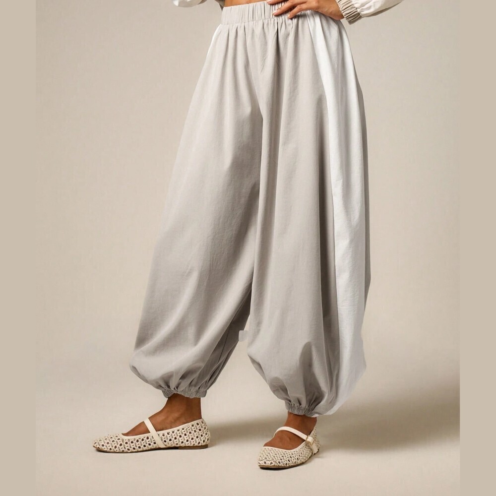 Grey Elastic Waist Balloon Leg Harem Pants